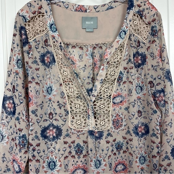 Anthropologie Maeve | Viola Paisley Floral Lace Peasant Blouse Size 14 - Picture 5 of 7